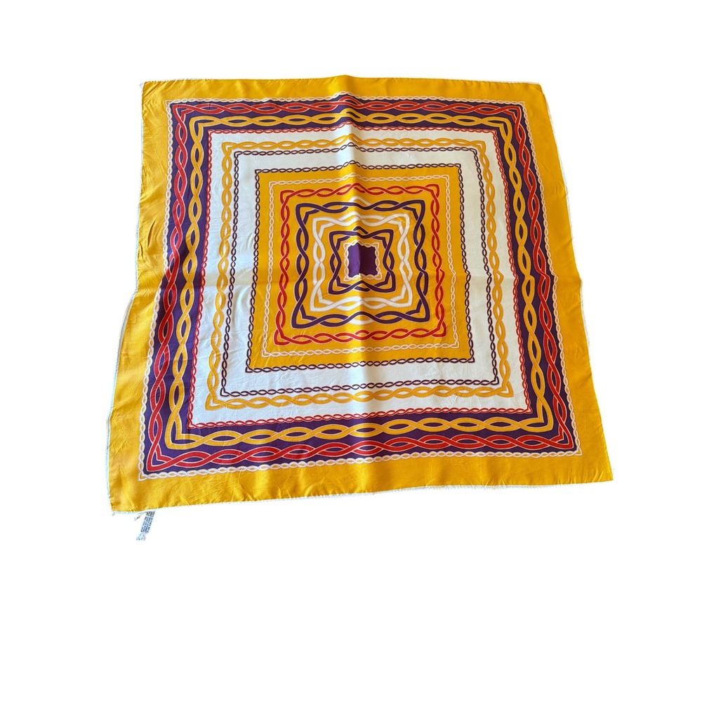 Stacy Kaufman Scarf Yellow Purple Vintage Chain Link Geometric Square Acetate